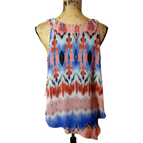 IZ Byer Womens Asymmetrical Sleeveless Top L Multi Layered Artisan Tie Dye Chic - Picture 3 of 6